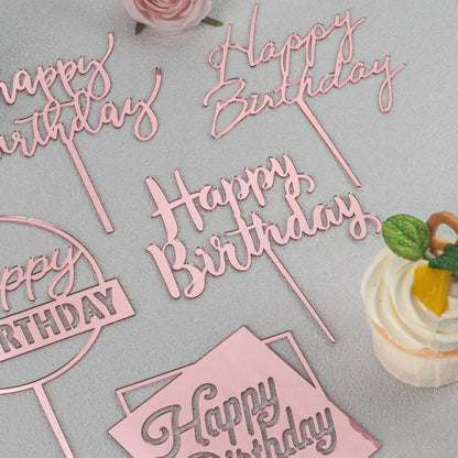 6 Pcs Black Happy Birthday Cake Toppers Set, Acrylic Cake Decoration for Birthday Party