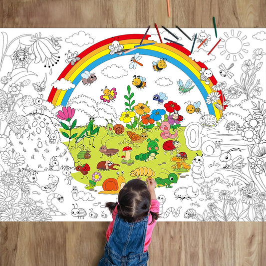 Naozinebi Bug Garden Coloring Poster for Kids Spring Giant Coloring Poster Large Bugs Coloring Tablecloth Jumbo Coloring Books for Kids Classroom Home Birthday Party Supplies Favor