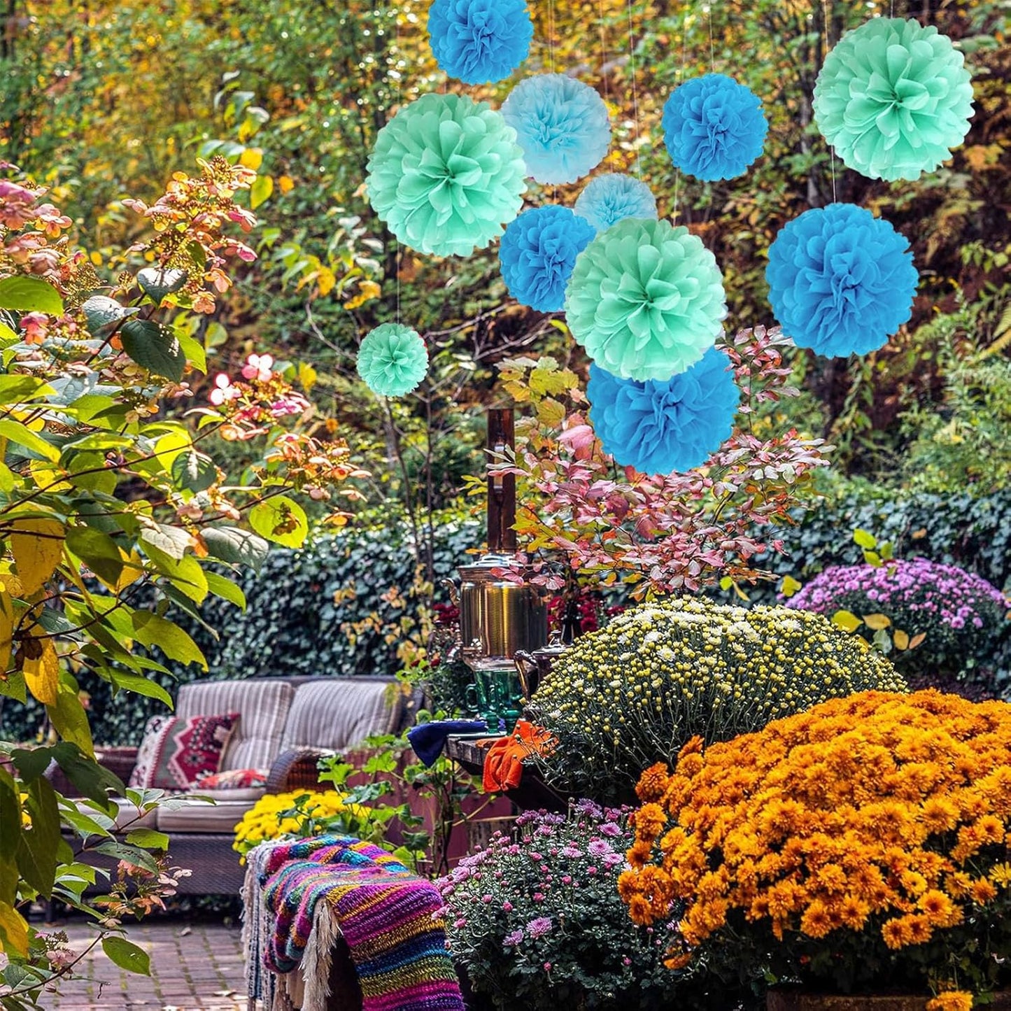 20 PCS Orange Tissue Paper Pom Poms, Tissue Pom Poms Flowers, Sizes of 6", 10", 12", 14" Hanging Paper Flower Ball for Wedding, Birthday, Halloween, Christmas, Baby Shower Party Decor