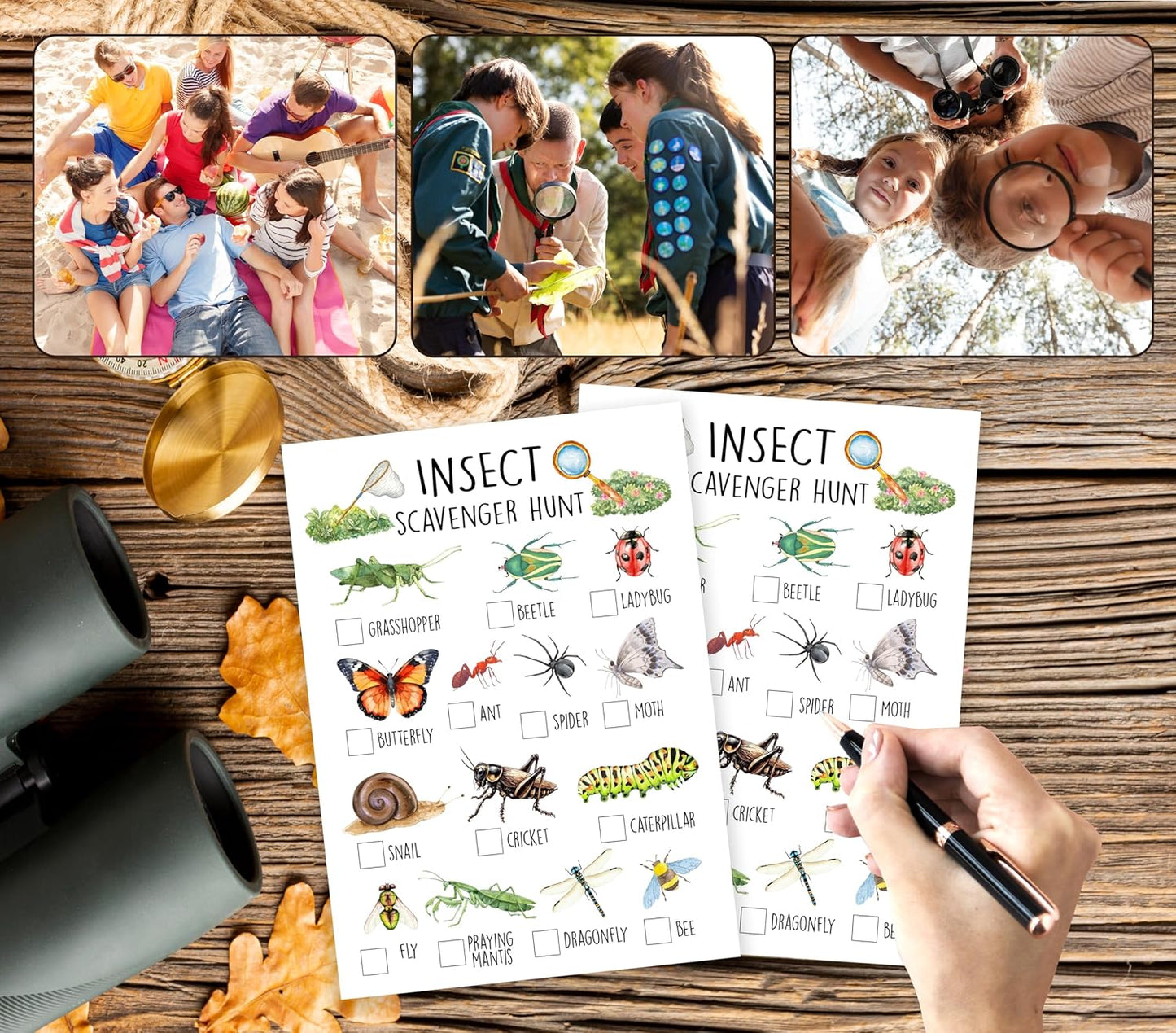 25 Pcs Nature Scavenger Hunt Cards, Outdoor Insect Scavenger Hunts, Camping Scavenger Hunt Game Set, Outdoor Travel Seek Activity, Holiday Party Games for Family Friend, A03
