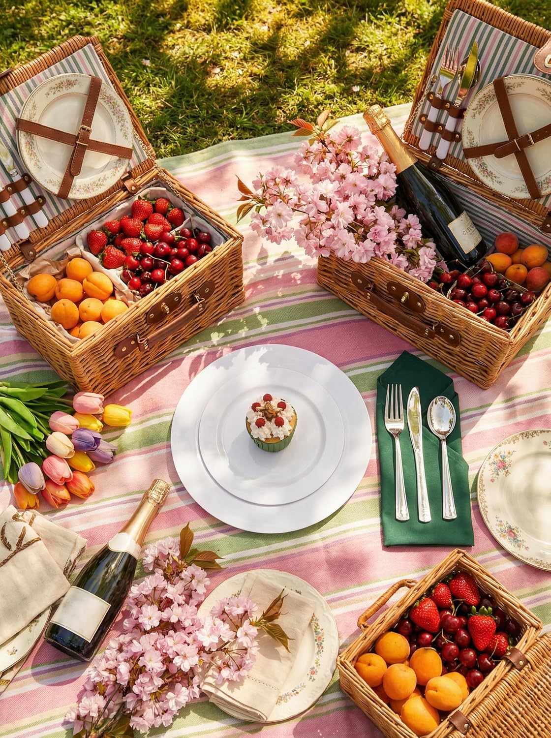FLOWERCAT 60PCS White Plastic Plates - Heavy Duty White Disposable Plates for Mother's Day/Birthday Party/Wedding -serve for 30 guests Include 30PCS 10.25" & 30PCS 7.5" Plates for Party