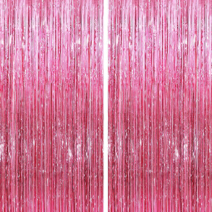 GCB 2Pack Black Metallic Tinsel Foil Fringe Curtains, Black Foil Curtain Backdrop, Photo Booth Props for Birthday Wedding Baby Shower Bachelorette Xmas Celebration Party Decorations Door Streamers