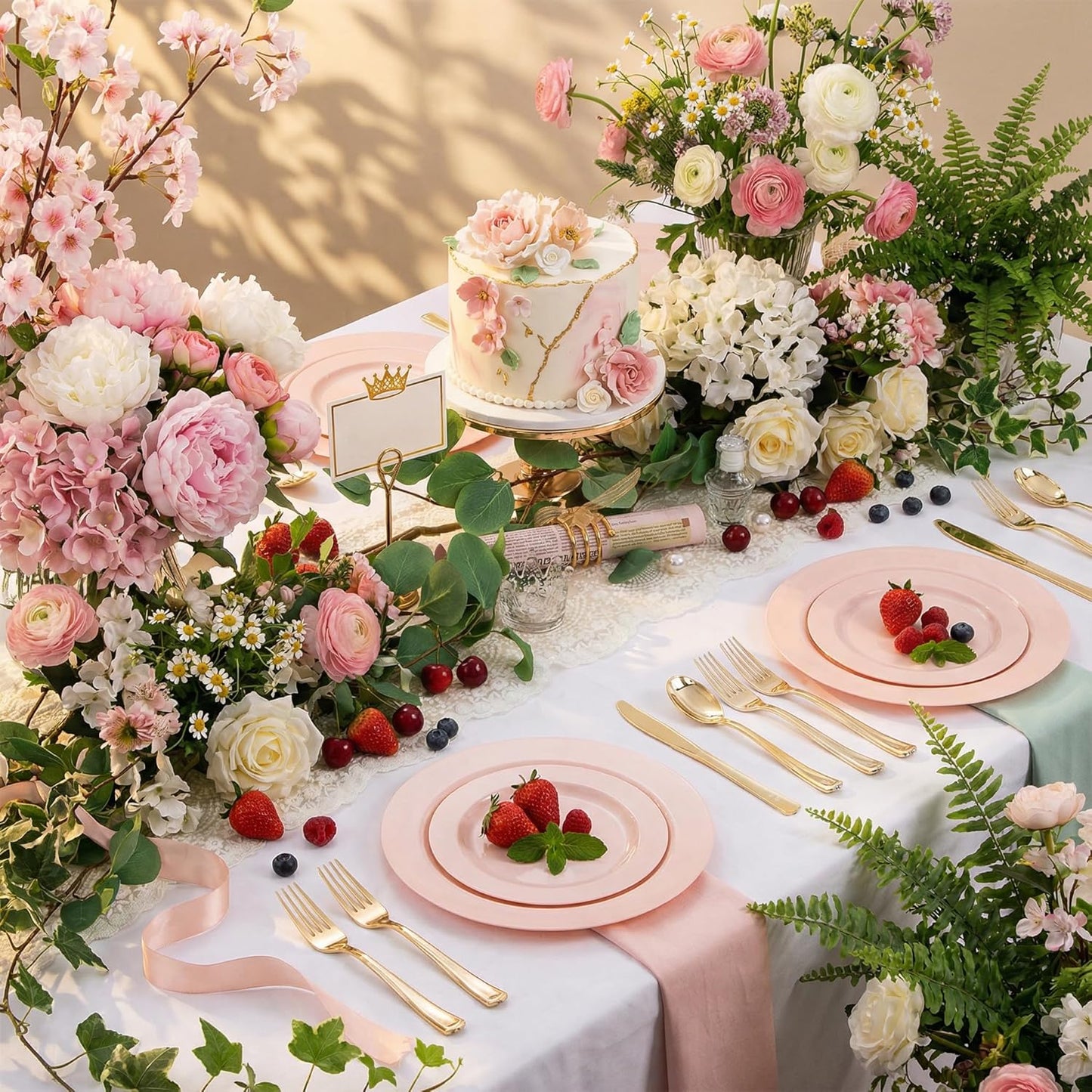FLOWERCAT 60PCS White Plastic Plates - Heavy Duty White Disposable Plates for Mother's Day/Birthday Party/Wedding -serve for 30 guests Include 30PCS 10.25" & 30PCS 7.5" Plates for Party