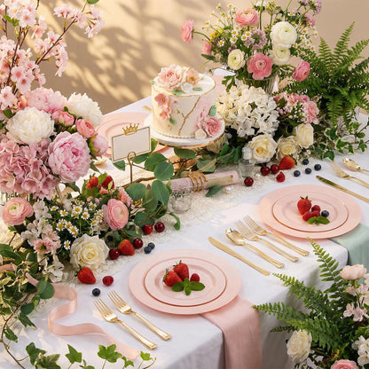 FLOWERCAT 60PCS White Plastic Plates - Heavy Duty White Disposable Plates for Mother's Day/Birthday Party/Wedding -serve for 30 guests Include 30PCS 10.25" & 30PCS 7.5" Plates for Party