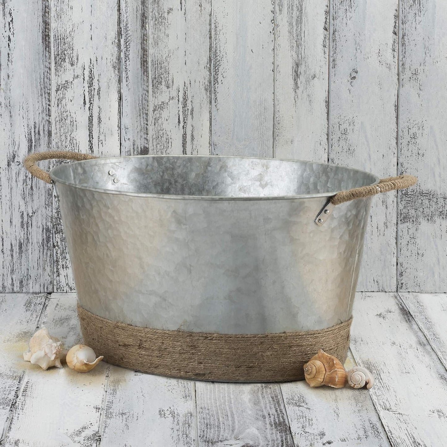Twine Cheers Beverage Tub, Galvanized Tubs for Entertaining, Drink Buckets for Parties, Large Ice Tub and Gift Basket, Beer Buckets, Cream, 6.3 Gallons Set of 1