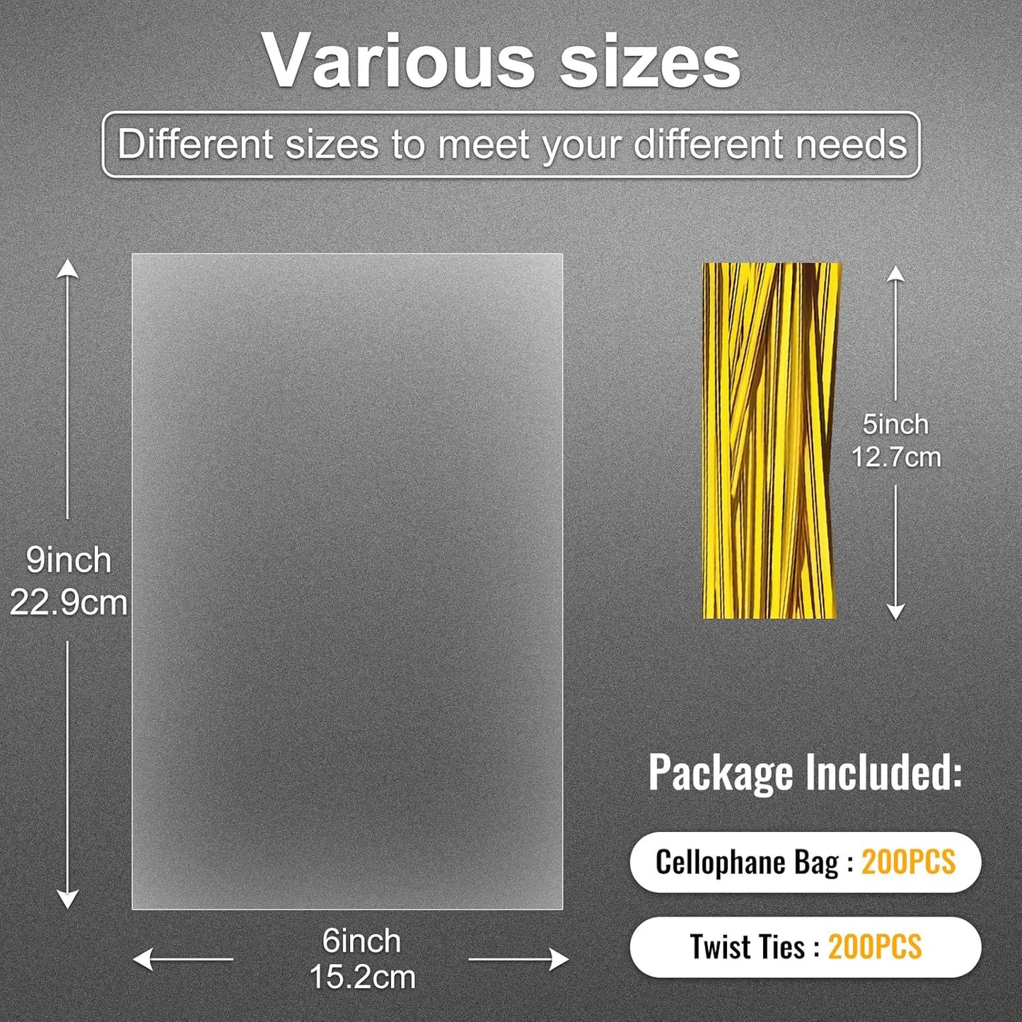 Clear Candy Bags 100pcs 6X10 Cellophane Treat Bag Party Favor Goodie Cake Pop Gift Apple Cello for Gift Baskets Bakery Cookie with Ties