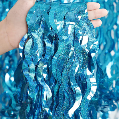 3 Pack Colorful Foil Fringe Curtain Backdrop - 6.6 x 3.3 ft Wavy Rainbow Tinsel Backdrop Curtain Metallic Streamers Iridescent Holiday Photo Booth Party Decorations
