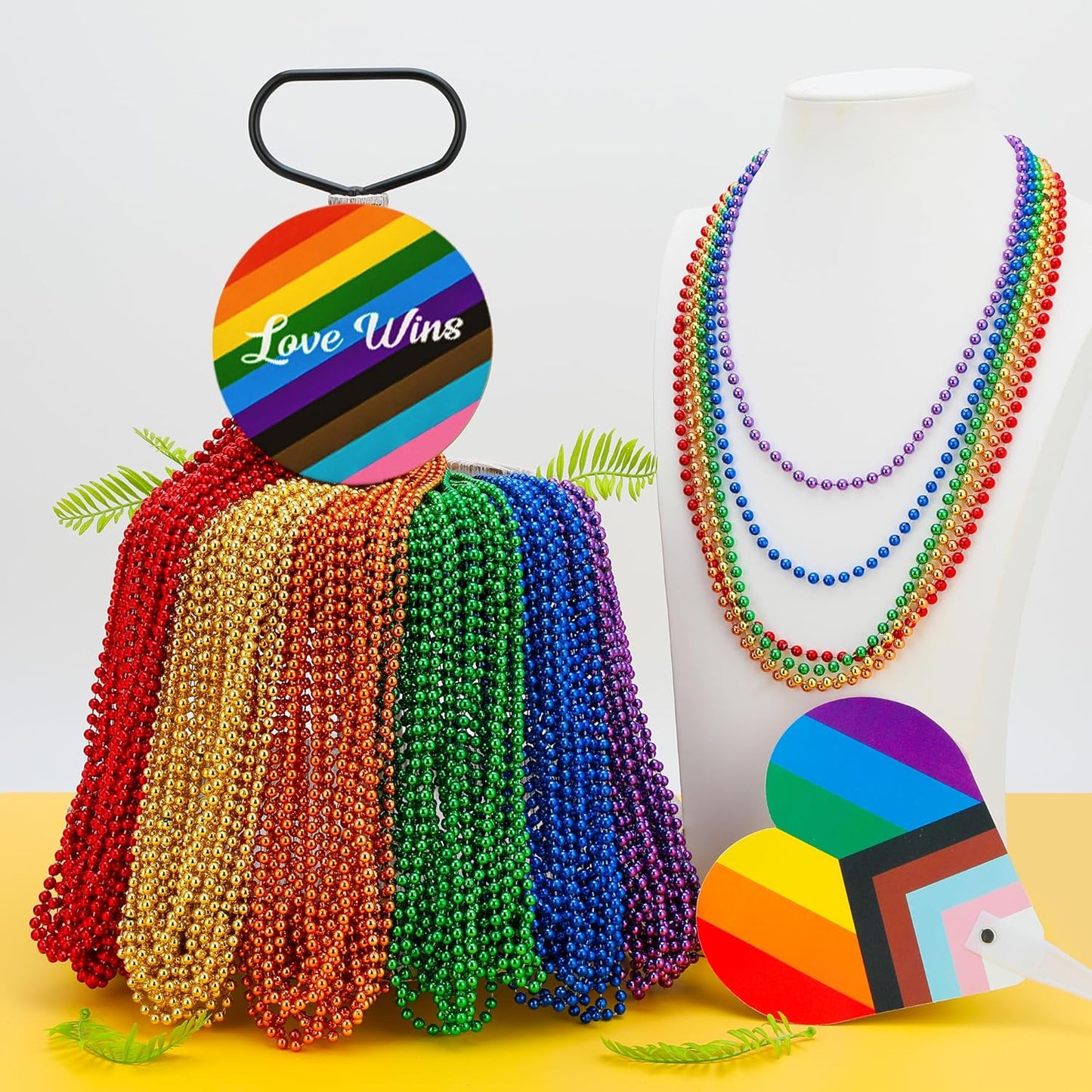 EOBOH 144PCS Mardi Gras Beads, Metallic 12 Kinds Bead Necklace Party Supplies, 33" Mardi Gras Necklace Costume Stuff, Festival Parade Throw Accessories for Wedding Birthday Celebrations Decorations