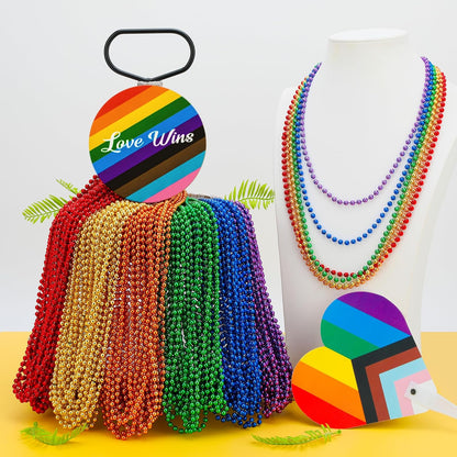 EOBOH 144PCS Mardi Gras Beads, Metallic 12 Kinds Bead Necklace Party Supplies, 33" Mardi Gras Necklace Costume Stuff, Festival Parade Throw Accessories for Wedding Birthday Celebrations Decorations