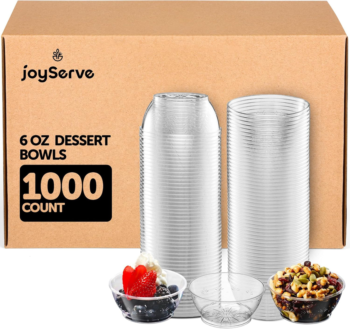 JoyServe Clear Mini Plastic Bowls - (Bulk 100 Pack) 6 Oz Disposable Premium Hard Plastic Dessert Bowls for Serving, Weddings, Catering, Parties, Salsa, Home or Event Party Supplies