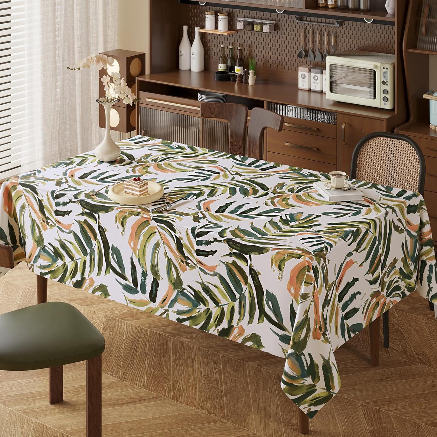 Rectangle Table Cloth,100% Waterproof Tablecloth Oil Proof Spill Proof Vinyl Table Cloth, Wipe Clean Plastic Table Cover for Dining, Camping, Indoor and Outdoor 52" x 70",Leaves
