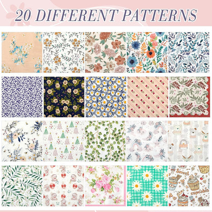Crtiin 20 Pack Decoupage Napkins Floral Napkins Flower Cocktail Paper Decorative Toilet for Valentine's Day Birthday Party Beautiful Gorgeous, 20 Styles Each 6.5 Inches(Style 1)