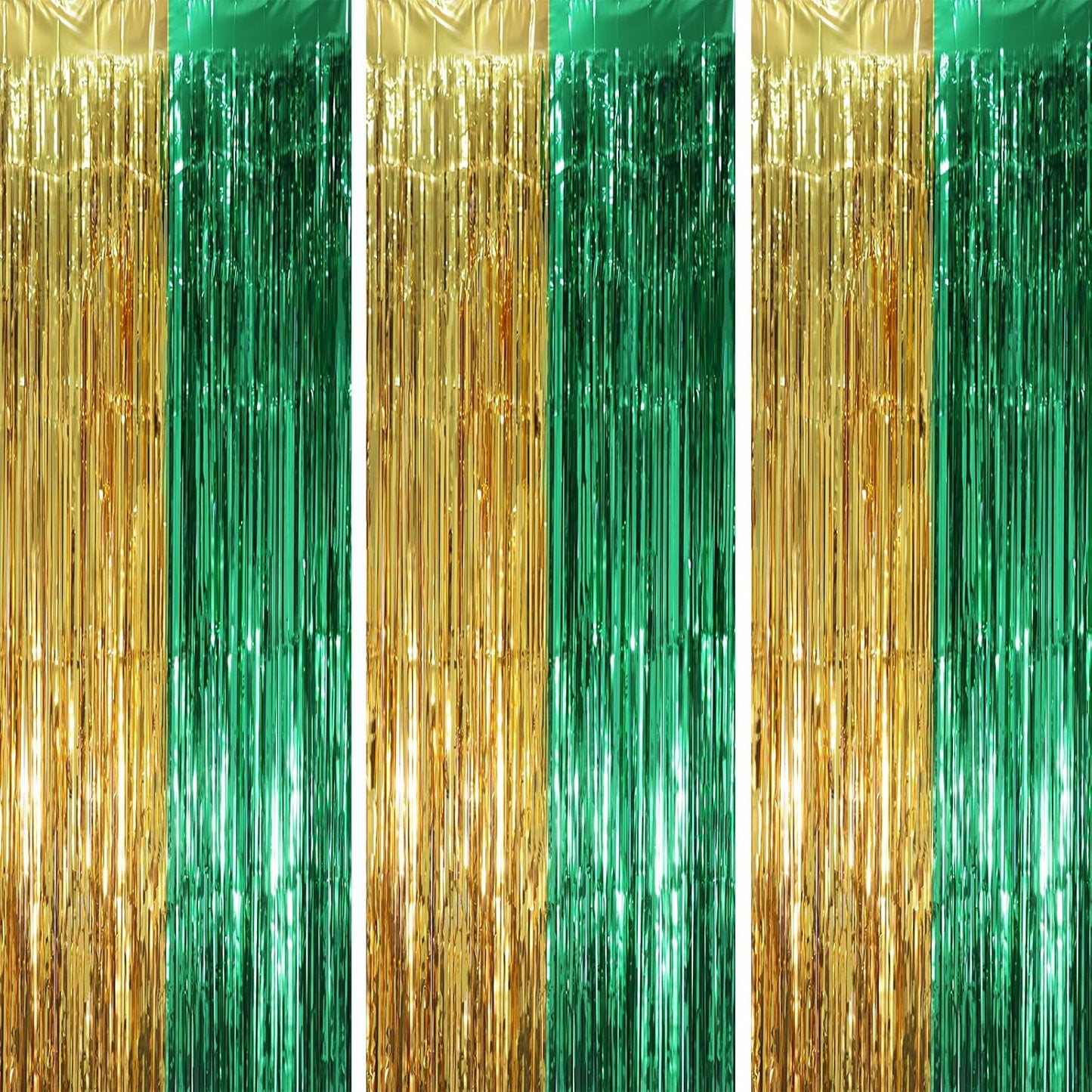 Voircoloria 3 Pack 3.3x8.2 Feet Gold Foil Fringe Backdrop Curtains, Tinsel Streamers, Fringe Backdrop for 2025 New Years Eve, Graduation, Birthday, Baby Shower, Gender Reveal, Disco Party - Colors A