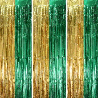 Voircoloria 3 Pack 3.3x8.2 Feet Gold Foil Fringe Backdrop Curtains, Tinsel Streamers, Fringe Backdrop for 2025 New Years Eve, Graduation, Birthday, Baby Shower, Gender Reveal, Disco Party - Colors A