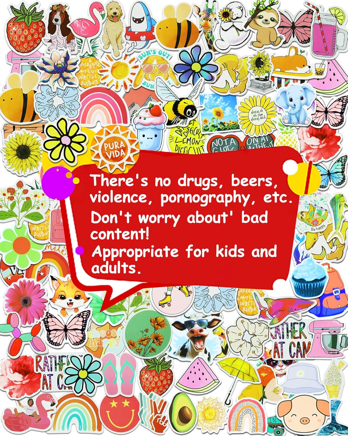 200Pcs Water Bottle Stickers for Kids, Cute Stickers for Water Bottles, Vinyl Waterproof Aesthetic Laptop Sticker Pack Classroom Prizes Skateboard for Kids Teens Girls Students (Cute-200pcs)