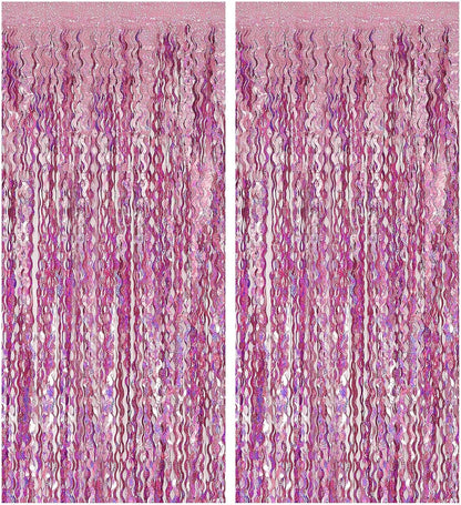 Tinsel Foil Fringe Curtains Wavy Backdrop for Parties Sparkle Metallic Wavy Foil Fringe Backdrop Curtain for Party Decorations Photo Booth Props for Birthday Graduation Wedding