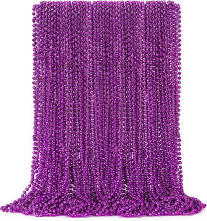 EOBOH 144PCS Mardi Gras Beads, Metallic 12 Kinds Bead Necklace Party Supplies, 33" Mardi Gras Necklace Costume Stuff, Festival Parade Throw Accessories for Wedding Birthday Celebrations Decorations