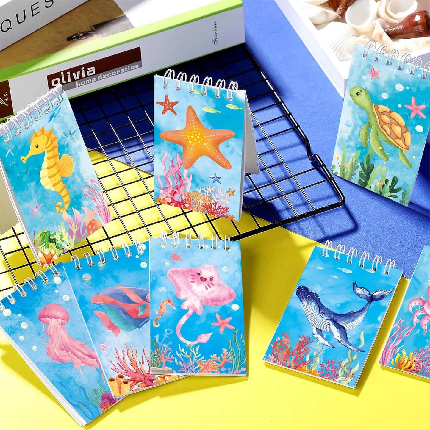 24pcs Underwater World Themed Notepads Under the Sea Party Favors Under the Sea Spiral Pocket Notepads Goodie Bag Stuffers Notepads Spiral Mini Notebooks for Teens Teacher Classroom Reward
