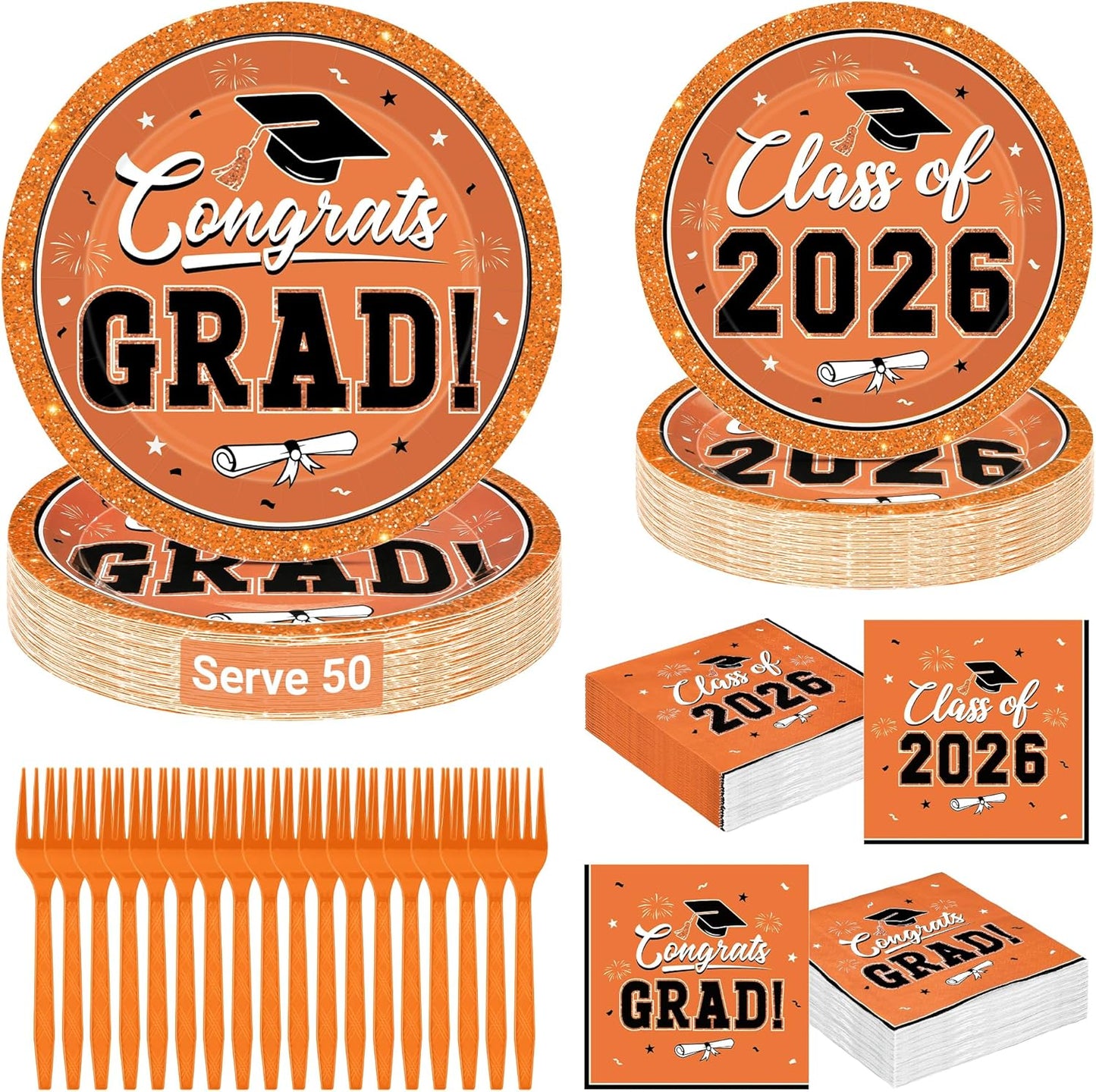 200Pcs Graduation Decorations 2026, Blue Graduation Plates and Napkins Party Supplies for 50 Guests, Disposable Grad Plates, Napkins, Dessert Plates and Forks for Grad Decor Wedding Birthday Supplies