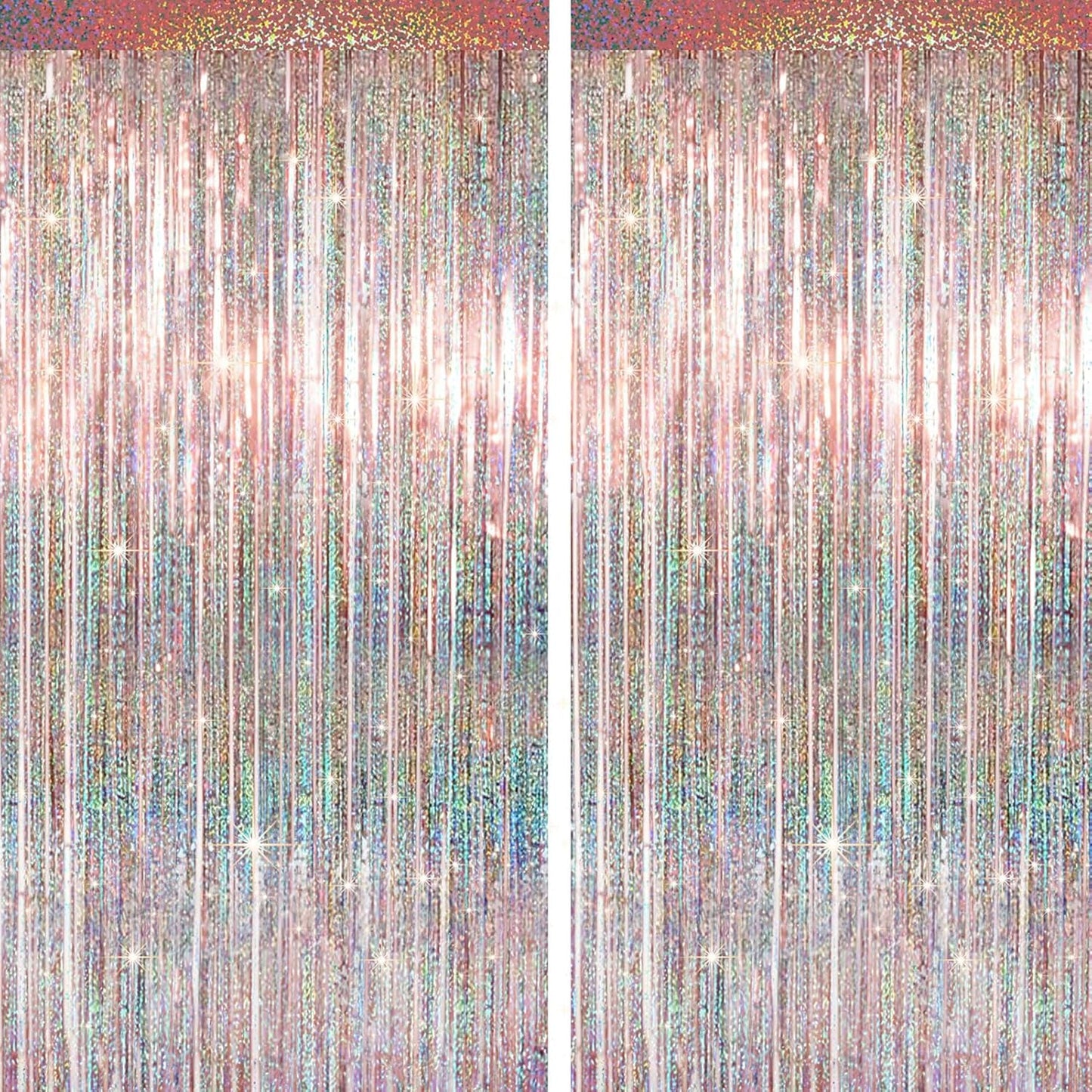 4 Packs Silver Foil Fringe Curtain, Silver Glitter Metallic Tinsel Backdrop for Birthday, Wedding, Baby Shower, Bachelorette, 70s 80s 90s Theme Disco Party, Iridescent Party Decorations Supplies