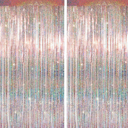 4 Packs Silver Foil Fringe Curtain, Silver Glitter Metallic Tinsel Backdrop for Birthday, Wedding, Baby Shower, Bachelorette, 70s 80s 90s Theme Disco Party, Iridescent Party Decorations Supplies