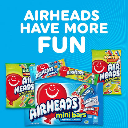 Airheads Full-Size Candy Bars, Taffy Candy Bulk Variety Pack, Individually Wrapped, Six Assorted Fruit Flavors Artificially Flavored, 60 Count Box