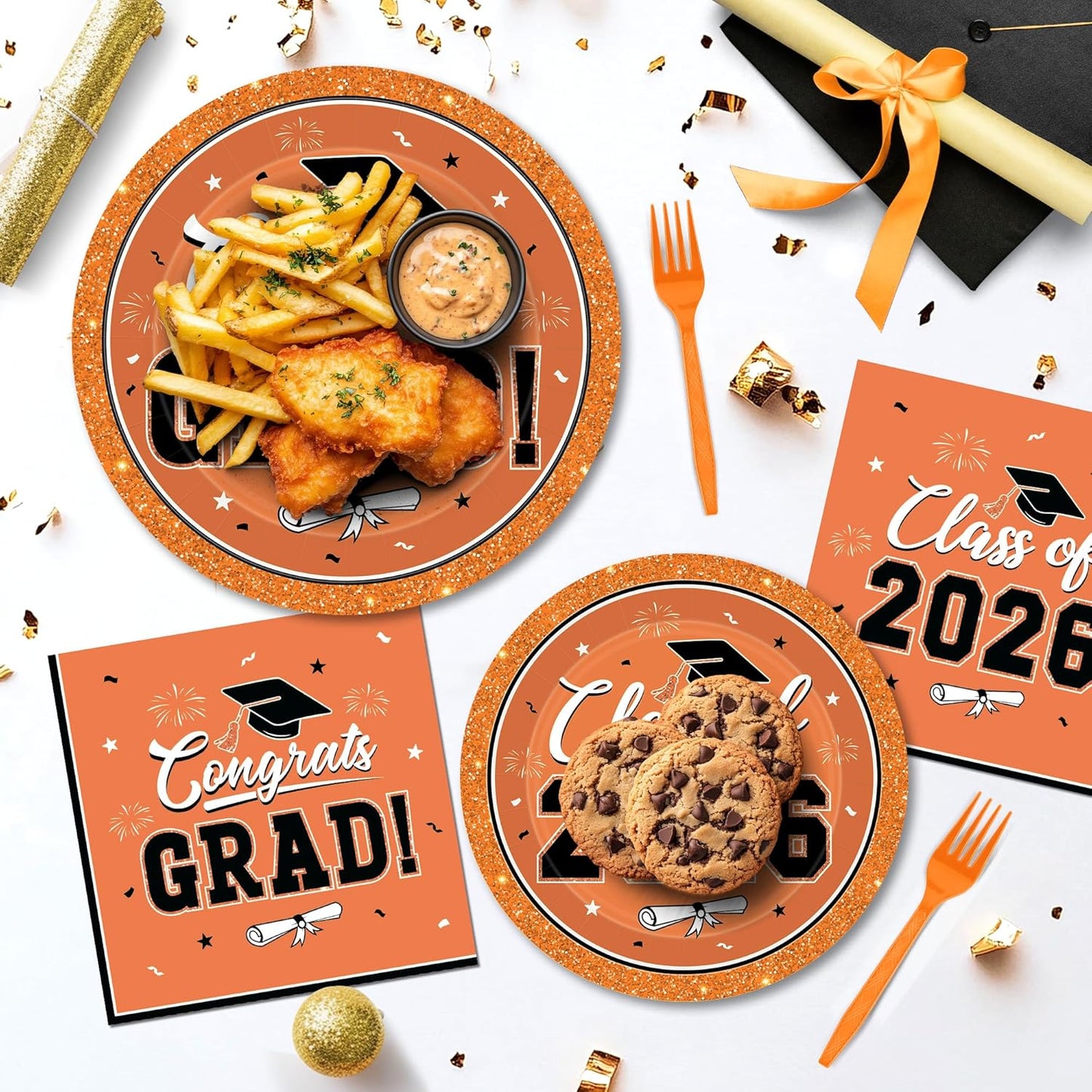 200Pcs Graduation Decorations 2026, Blue Graduation Plates and Napkins Party Supplies for 50 Guests, Disposable Grad Plates, Napkins, Dessert Plates and Forks for Grad Decor Wedding Birthday Supplies