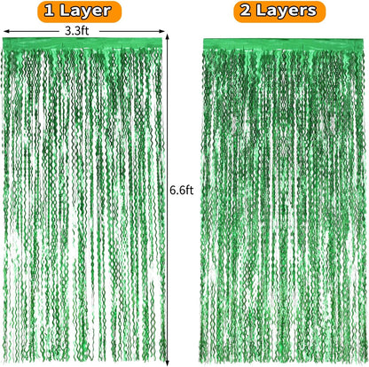 4 Pack Wavy Champagne Gold Metallic Tinsel Foil Fringe Curtains Backdrop - 3.3X6.6ft Foil Fringe Backdrop for Parties | Door Streamers for Birthday | Photo Booth Backdrops Party Decor