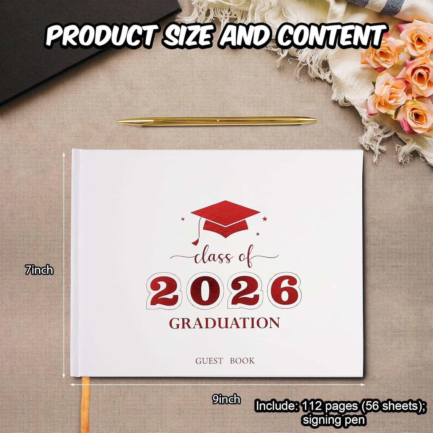 Graduation Guest Book, Class of 2026 Graduation Guest Book with Pen, Hardcover Guest Sign in Book, Memory Scrapbook, Graduation Decorations, Grad Party Supplies for High School，College (Blue)
