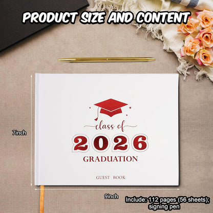 Graduation Guest Book, Class of 2026 Graduation Guest Book with Pen, Hardcover Guest Sign in Book, Memory Scrapbook, Graduation Decorations, Grad Party Supplies for High School，College (Blue)