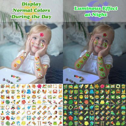 96 PCS Hawaiian Luau Pre-Cut Temporary Tattoos for Kids | Super Cute Themed Birthday Party Favors, Supplies, Decorations, Summer Fake Tattoo Stickers (Multiple)