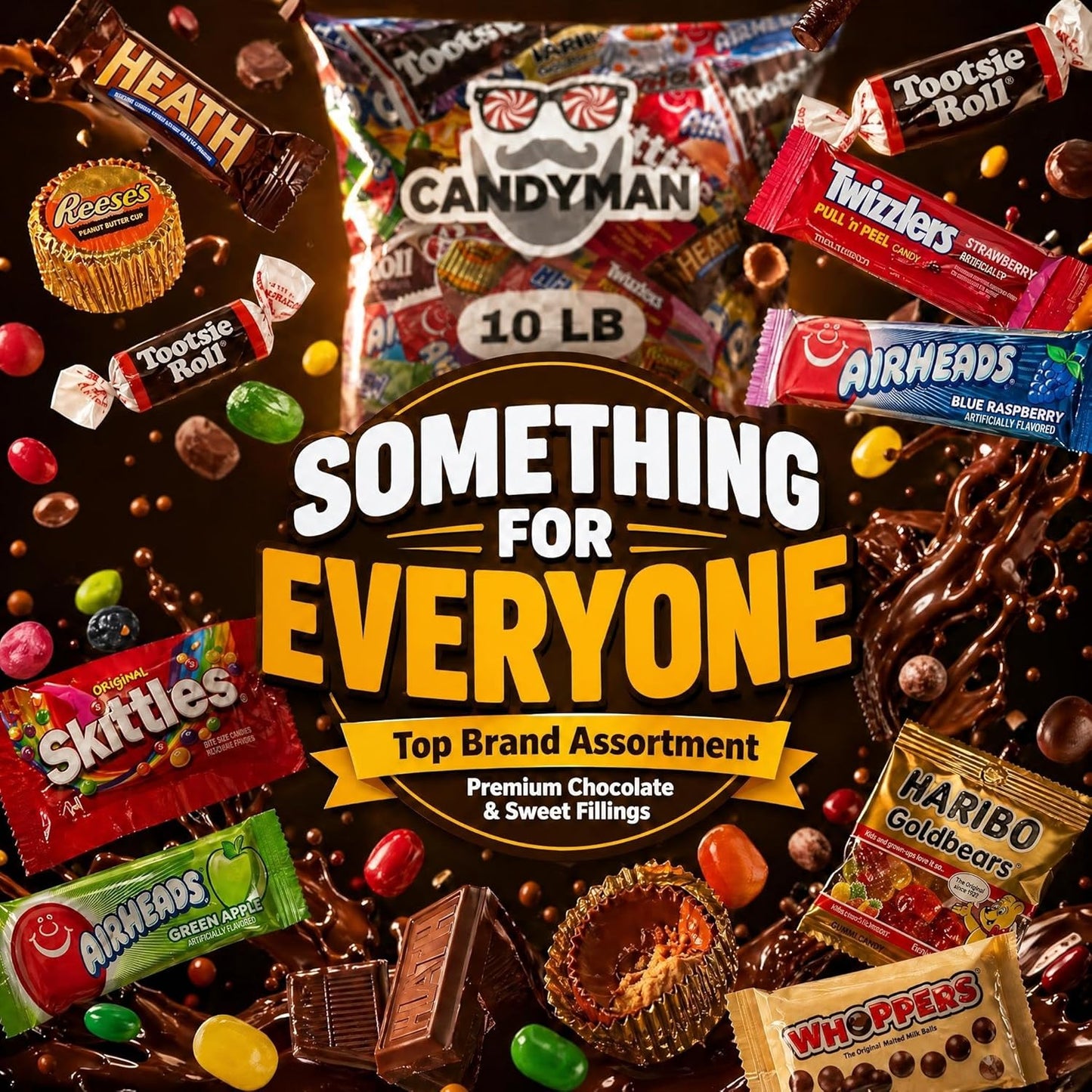 CANDYMAN (5 LB) Chocolate Candy Variety Pack — Individually Wrapped Bulk Candy Mix, Fun & Mini Size Treats for, Pinata Fillers for Kids, Party Favors, Father's Day, Ship with Ice