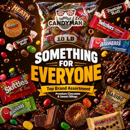 CANDYMAN (5 LB) Chocolate Candy Variety Pack — Individually Wrapped Bulk Candy Mix, Fun & Mini Size Treats for, Pinata Fillers for Kids, Party Favors, Father's Day, Ship with Ice