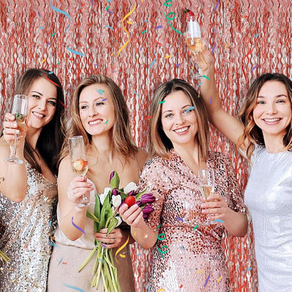 Tinsel Foil Fringe Curtains Wavy Backdrop for Parties Sparkle Metallic Wavy Foil Fringe Backdrop Curtain for Party Decorations Photo Booth Props for Birthday Graduation Wedding