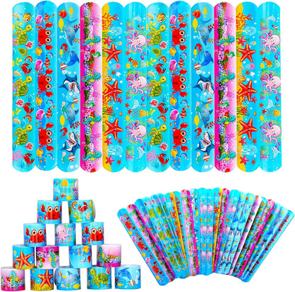 Ocean Animal Slap Bracelets for Party Favors,24PCS Friendship Bracelets for Ocean Theme Party Supplies Decorations Snap Animal Wristands for Party Gift Bag Filler