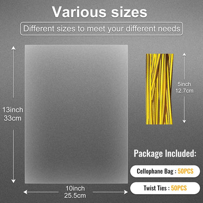 Clear Candy Bags 100pcs 6X10 Cellophane Treat Bag Party Favor Goodie Cake Pop Gift Apple Cello for Gift Baskets Bakery Cookie with Ties