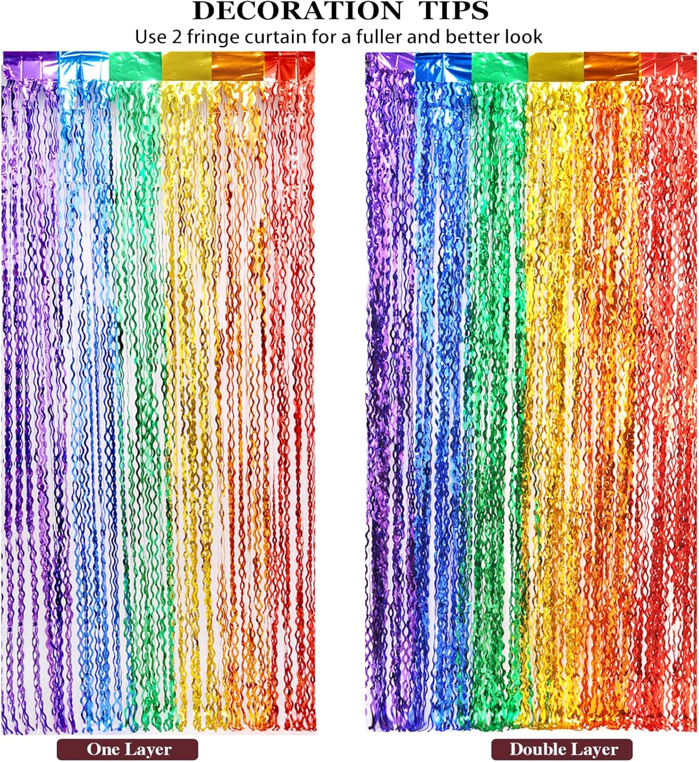3 Pack Colorful Foil Fringe Curtain Backdrop - 6.6 x 3.3 ft Wavy Rainbow Tinsel Backdrop Curtain Metallic Streamers Iridescent Holiday Photo Booth Party Decorations