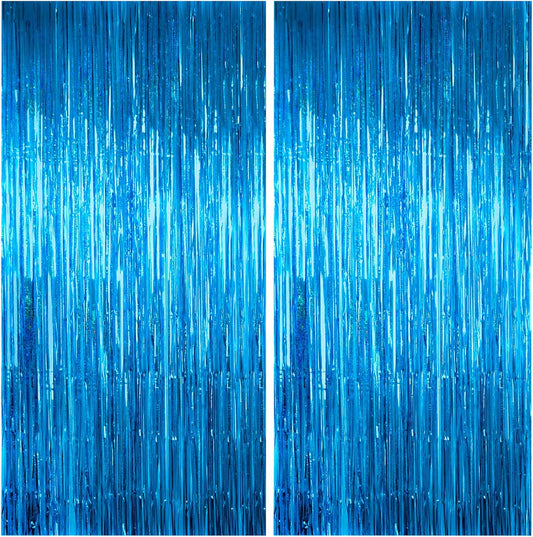 2 Pack Shiny Silver Tinsel Foil Fringe Curtains, 3.3ft x 6.6ft Iridescent Streamers Party Photo Backdrop for Birthday, Wedding, Engagement, Bachelorette Party Decoration