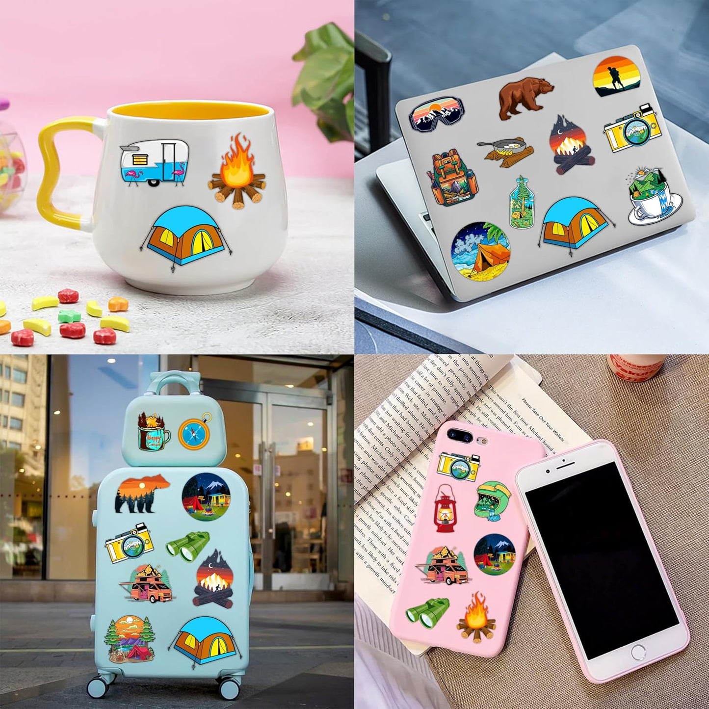 48 PCS Camping Party Favors 24PCS Tattoos Sticker 24PCS Slap Bracelets Wristbands Perfect for Camp Themed Birthday Baby Showers or Classroom Rewards Ideal Decor and Gifts for Girls Boys (Camping 2)