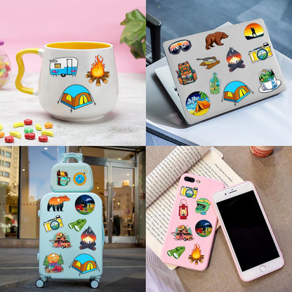48 PCS Camping Party Favors 24PCS Tattoos Sticker 24PCS Slap Bracelets Wristbands Perfect for Camp Themed Birthday Baby Showers or Classroom Rewards Ideal Decor and Gifts for Girls Boys (Camping 2)