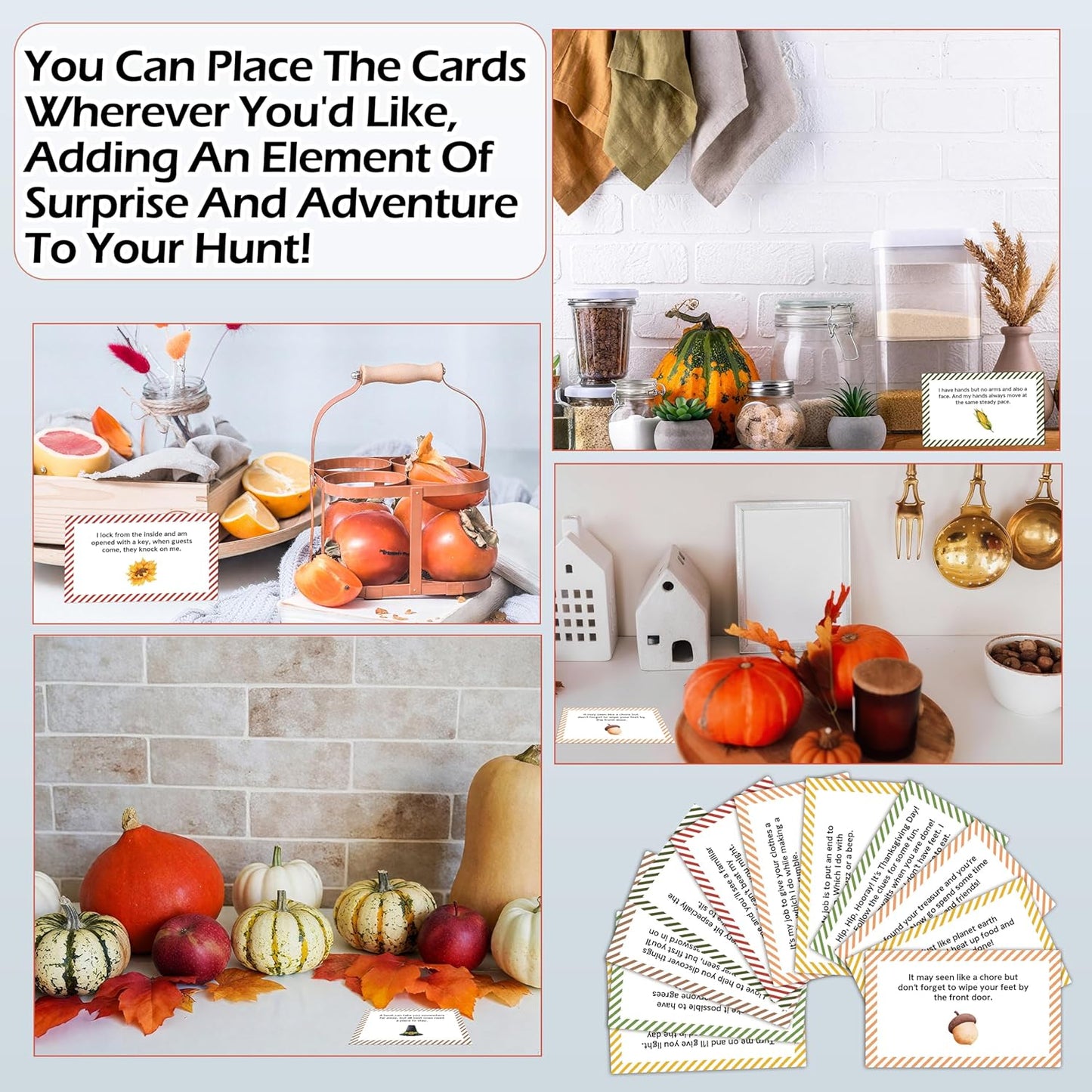 Thanksgiving Scavenger Hunt Games, Fall Holiday Treasure Hunt Clues Game Cards, Thanksgiving Party Games for Family Friend Groups, Fall Theme Party Decorations Supplies Favors，04
