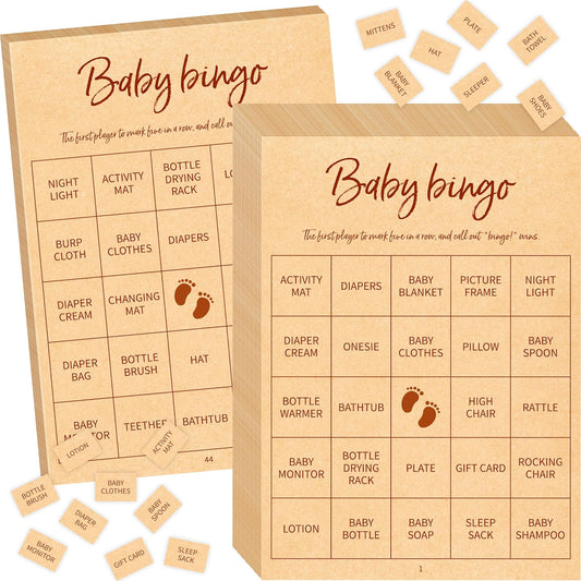 Baby Shower Bingo Game, 50 Bingo Cards Perforated Calling Cards Bingo Games for Baby Shower, Bridal Wedding Shower (White)