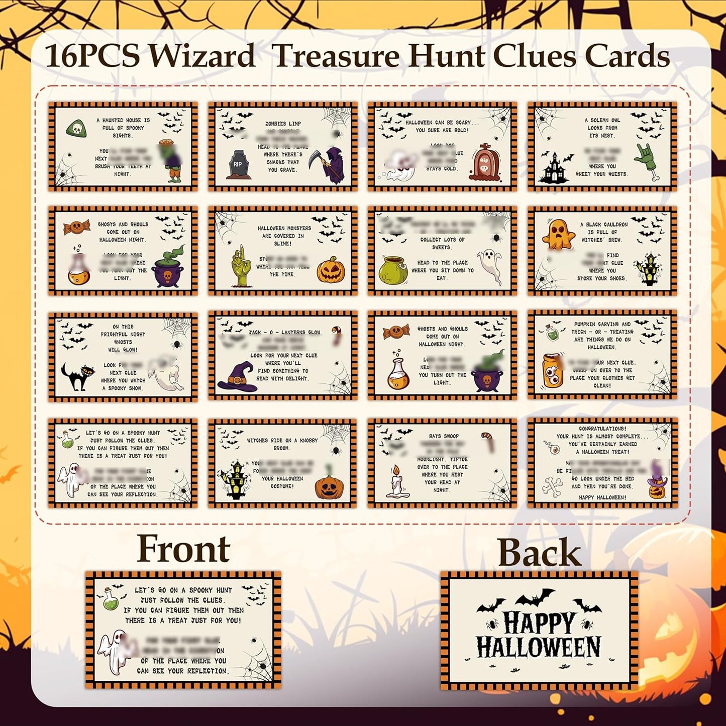 Halloween Scavenger Hunt Clue Cards, Magical Scavenger Hunt Games for Adults, Halloween Fall Pumkin Holiday Birthday Party Supplies Activities Outdoor Indoor(16 Clues Cards with Envelopes), 11