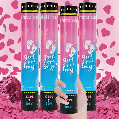 Crisky Gender Reveal Confetti Cannon Heart Shaped Confetti Poppers 4 Pack (Pink) for Baby Shower Baptism Party Cannons Shooter Blaster