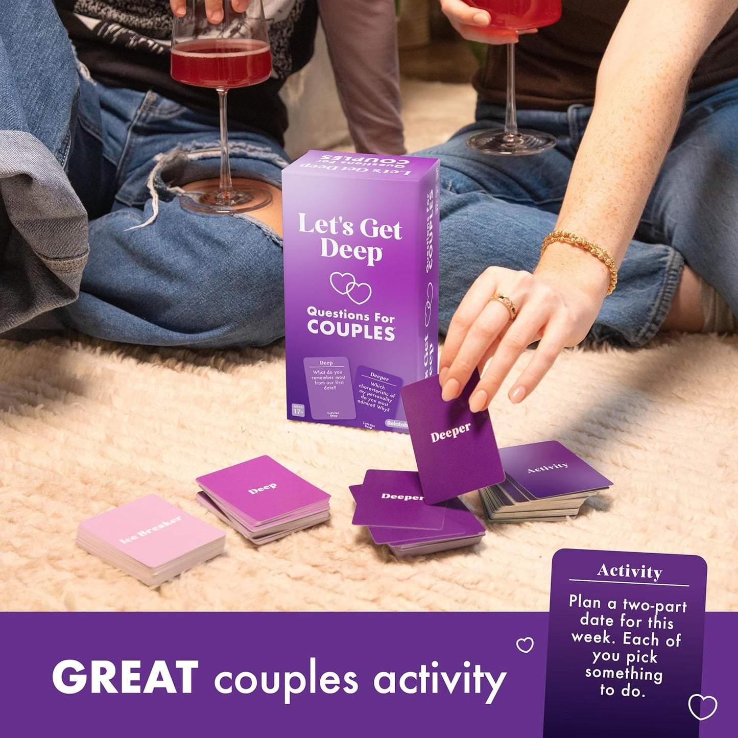 Let's Get Deep: Friends Edition by Relatable, Fun Group Card Game, Easy Adult Game for Game Night, Perfect for Party Games with Friends, Includes 400 Question Cards, Three Increasingly Personal Levels