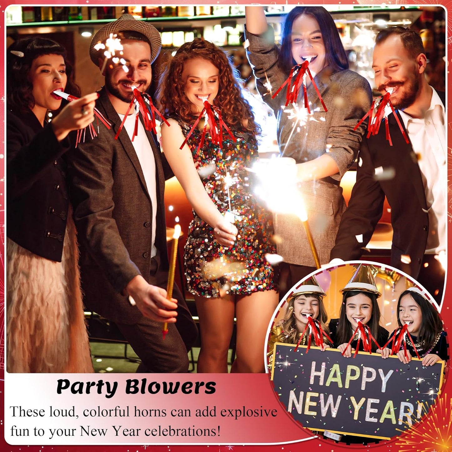 12 Pcs Noise Makers Glitter Metallic Fringed Party Blowers for Birthday New Years Graduation Sporting Events Party Favor Supplies (Mixed Colors)