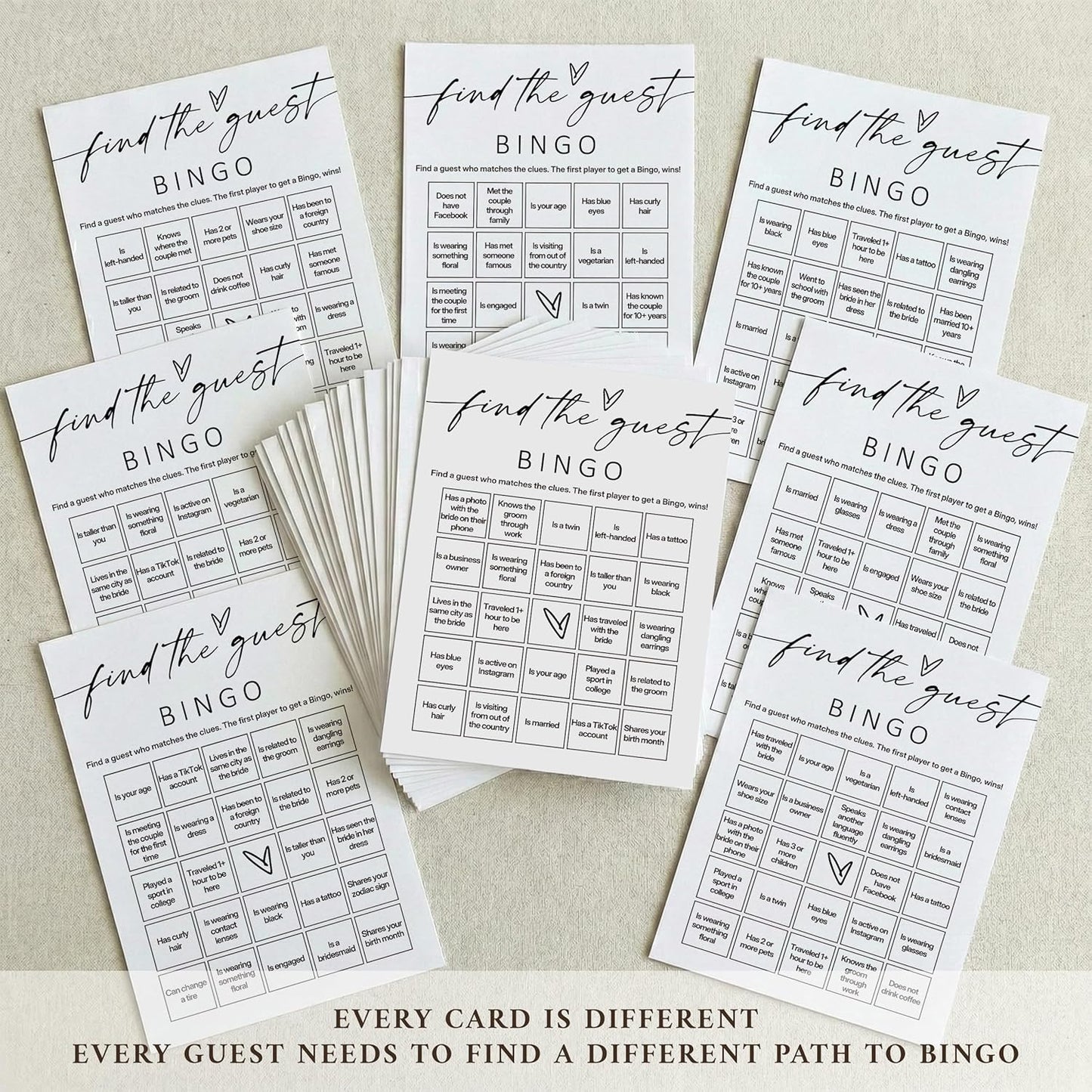 Minimalist Bridal Shower Bingo Cards, 25 Pcs Unique Bridal Bingo Game for Wedding Shower Parties and Guest Interaction - A01