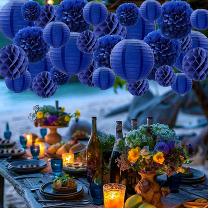 WOLHOWLTD Mermaid Theme Paper Decoration Set - 33 Pcs Paper Lanterns, Pompoms, Honeycomb Decorations for Mermaid Theme, Baby Shower,Wedding Rainbow Birthday Party Home Decoration(Pink Blue Purple)