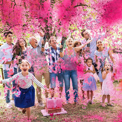 Gender Reveal Confetti Powder Cannon - Biodegradable Blue & Pink Poppers for Baby Shower Party Decorations - He or She What Will it Bee - 2 Pink Sticks
