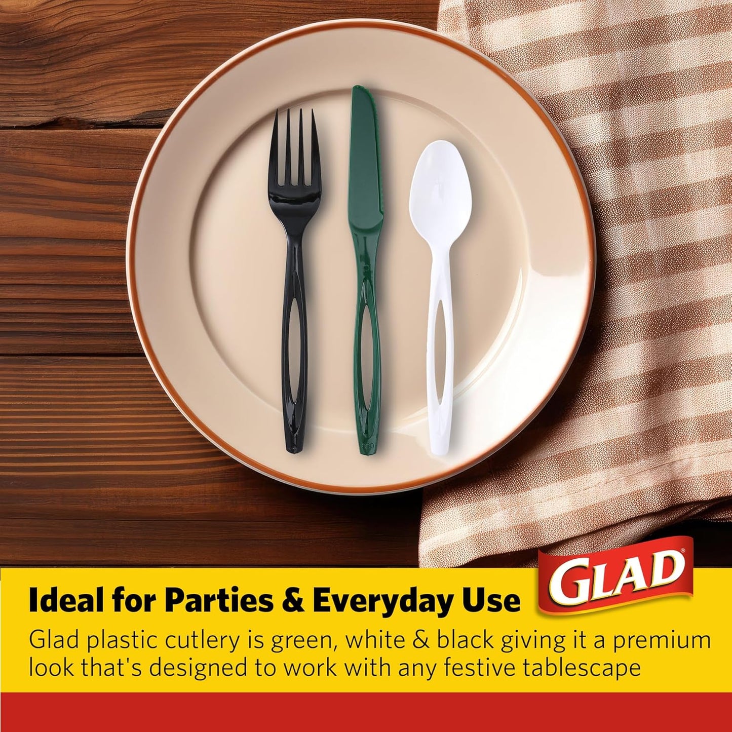 Glad Clear Disposable Cutlery Set with Heavy Duty Plastic Forks, Knives, and Spoons, Reusable Dishwasher Safe Plastic Utensils for Parties and Everyday Use, 240 Count